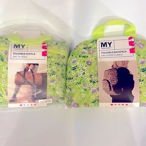 Mytagalong bundle - foldable duffle bag & backpack - green floral BNWT